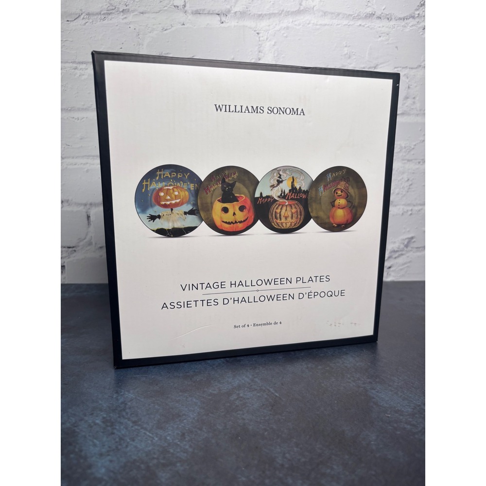 New Williams Sonoma Vintage Theme Halloween Salad Plates 2017, Set of 4